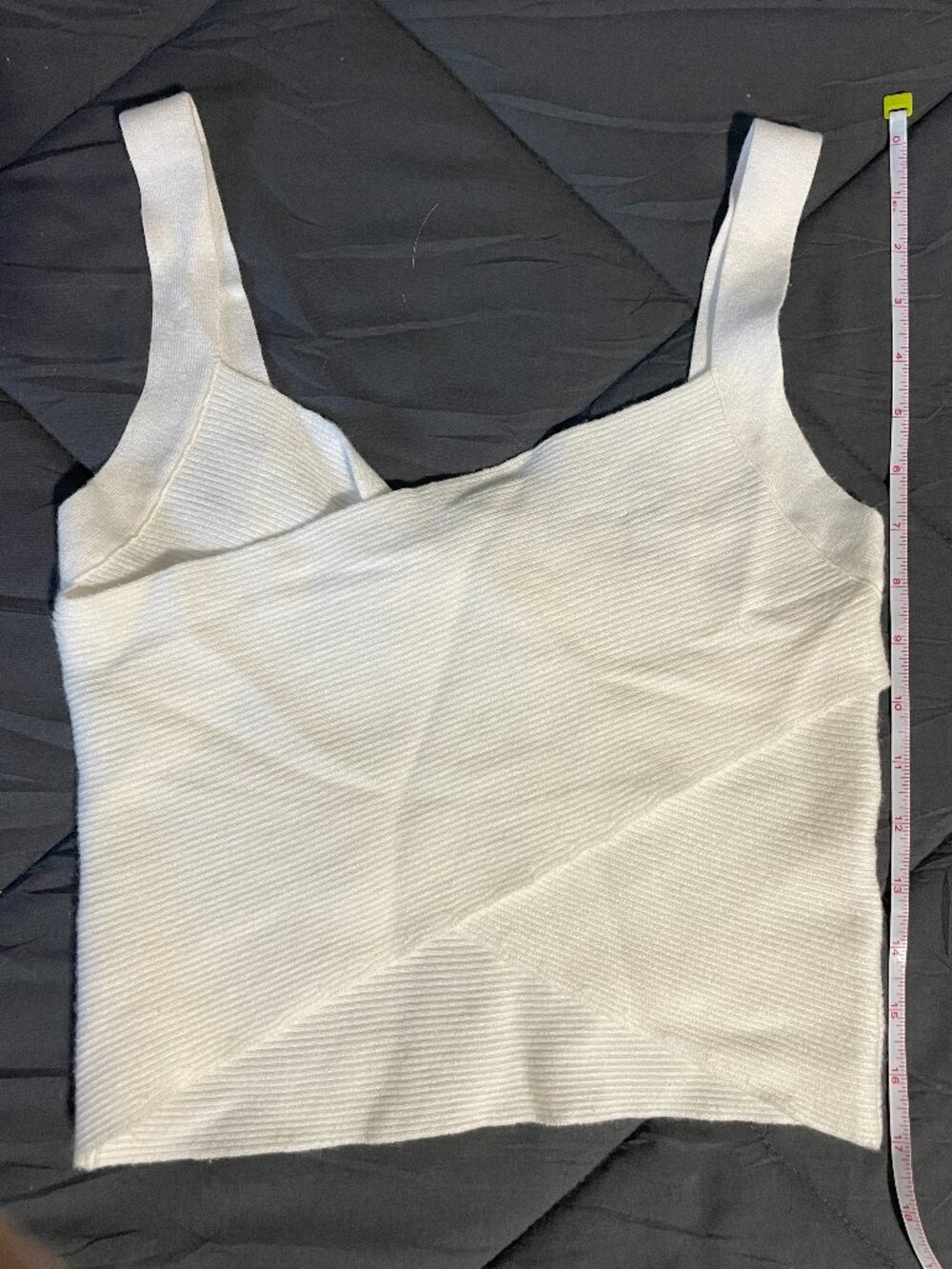 White Sweater Tank With CrissCross Uneven Front - size S